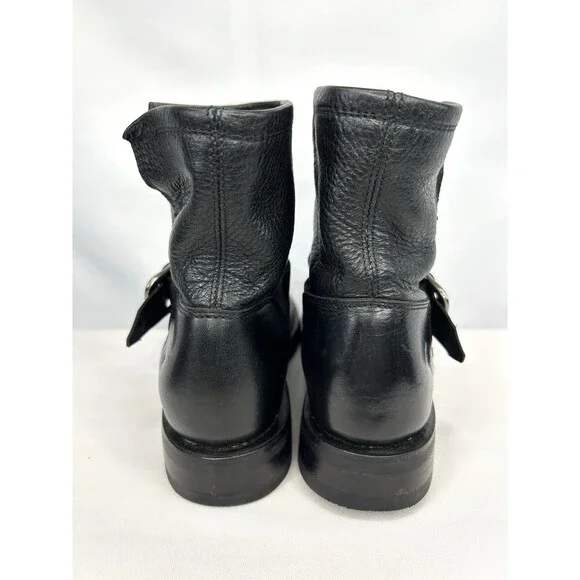 Frye Veronica Bootie Women's Size 7.5 B Black Motorcycle Boot Strap Buckle - Picture 7 of 11